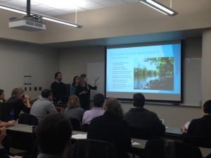 Students in Carissa Schively Slotterback's Designing Planning and Participation Processes course at the Humphrey School of Public Affairs present their plan for community engagement around a redesign for the Crow River and riverfront park in Watertown, MN. Photo courtesy of Maria Wardoku
