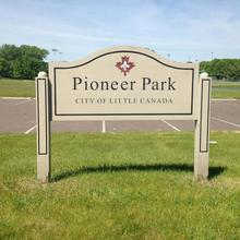 Sign for Pioneer Park in Little Canada, MN